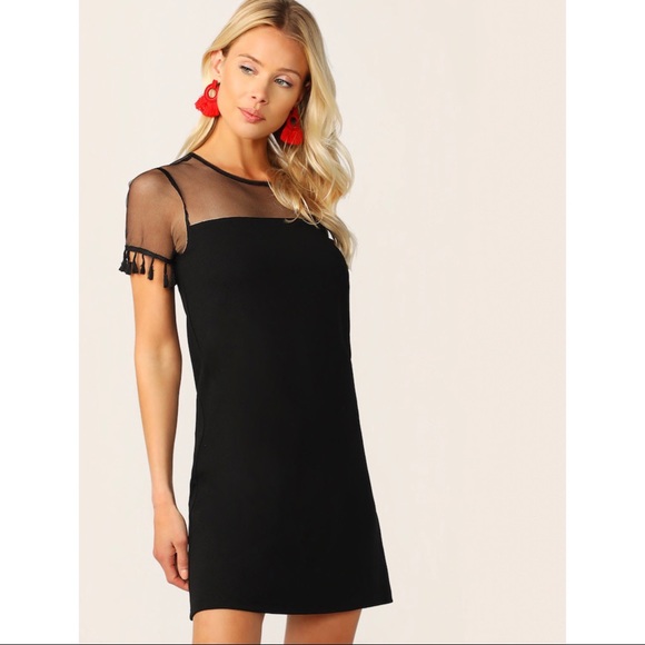 ❗️LAST CHANCE❗️NWOT Black mesh tassel shift dress - Picture 3 of 6